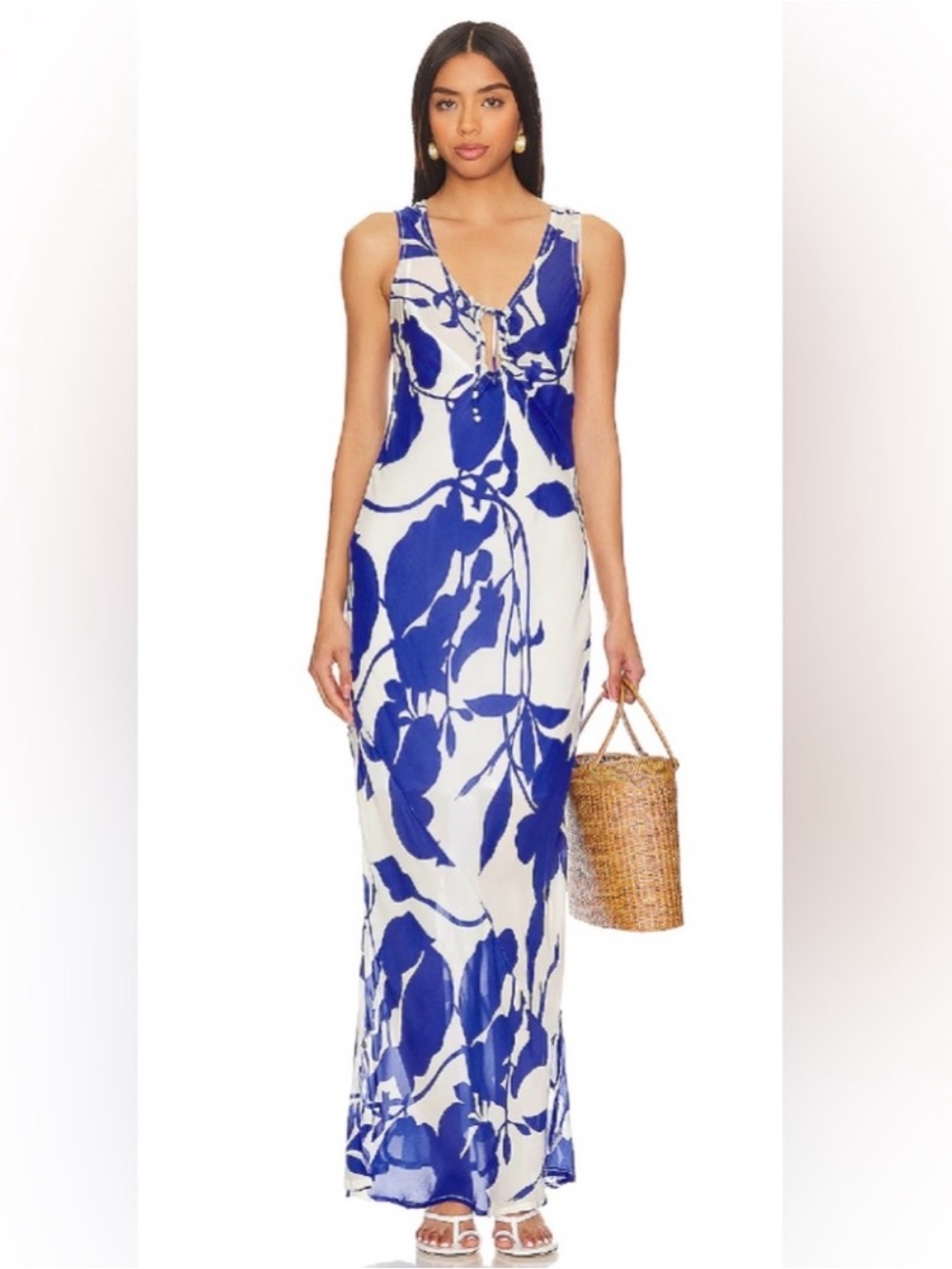 FAITHFULL THE BRAND MAXI DRESS NICOLA Blue and White Floral Size XS